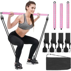 طقم بار بيلاتيس قابل للتعديل مع 4 أشرطة مقاومة، عصا بار بيلاتيس محمولة للتمرين المنزلي، بار بيلاتيس قابل للتعديل للياقة البدنية في صالة الألعاب الرياضية in Kuwait