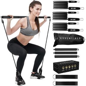 Pilates Bar Kit with Resistance Bands for Women (30,40,50 Lbs), Pilate Bar with Non-Slip Foot Belts, 3-Section Pilates Bar Workout Equipment for Legs,Hip,Waist and Arm