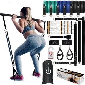 Upgraded Pilates Bar Kit – 39" Adjustable Exercise Equipment for Men, Women with 6X 20, 30, 40 lbs Resistance Bands with Adjustment Buckle – Pilates Equipment for Home Workouts for All Fitness Levels