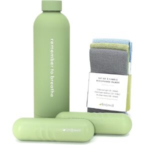 Lindywell Home Pilates Equipment Set - Includes Fabric Resistance Bands Set of 3, Insulated Stainless Steel Water Bottle, and 2 lb Hand Weights