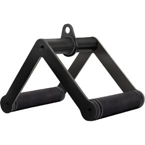 Double D Row Handle Cable Attachment for Weight Workout, Heavy Duty Steel with Non-Slip Rubber Grip (Black)