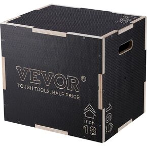 3 in 1 Plyometric Jump Box, Easy-to-Assemble Wood Plyo Box for Jumping Trainers, Home Gym Training and Conditioning, 20" x 18" x 16"