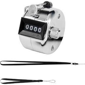 BGJRBY Metal Hand Tally Clicker Counter, 4-Digit Number Count Clicker with Metal Case Mechanical Counter for Coaching, Knitting, Lap, Fishing, Golf and Row with 2-Nylon Lanyard,Silver