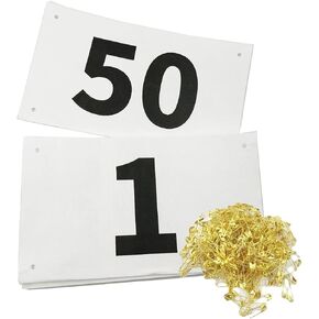 1-100 Running Race Bibs Large Numbers with Safety Pins for Marathon Race Events- Tyvek Tearproof Waterproof