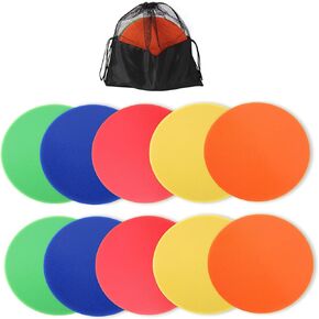 WUSHUANG 10 Inch Poly Vinyl Spot Markers- Non Slip Rubber Agility Markers Flat Field Cones Floor Dots-for Exercise Drills, Sports, Games, Speed Agility Training -10 Pcs