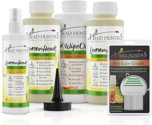 Head Hunters Deluxe Pro Natural Lice Treatment Extra Strength Family Head Lice Shampoo Kit with Lice Repellent Spray, Daily Lice Shampoo and Conditioner, & Lice Comb - Head Lice Treatment Kit in Saudi Arabia