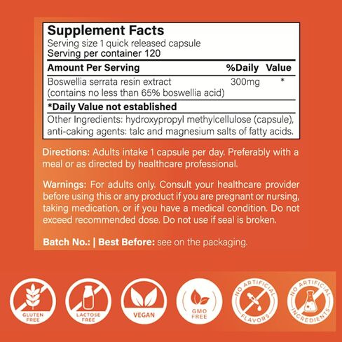 Ayurveda Boswellia Extract Capsules | 4 Months Supply | Boswellic 65% Acids | Non-GMO | Vegan | 120 Capsules in Saudi Arabia