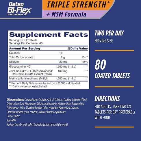 Osteo Bi-Flex Triple Strength(5) with MSM, Glucosamine Joint Health Supplement, Coated Tablets, 80 Count in Kuwait