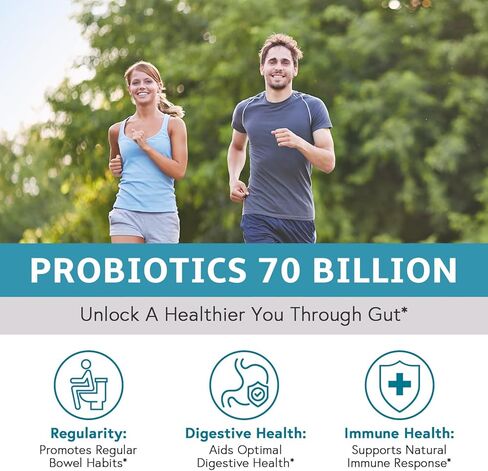 Probiotics, 25 Strains, 70 Billion CFU, with Prebiotic Fibers, Non-GMO, Freeze-Dried, Time-Release, Digestive & Immune Health, Regularity, 90 Vegan Caps in Kuwait