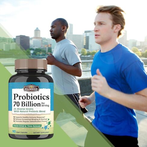 Probiotics, 25 Strains, 70 Billion CFU, with Prebiotic Fibers, Non-GMO, Freeze-Dried, Time-Release, Digestive & Immune Health, Regularity, 90 Vegan Caps in Kuwait