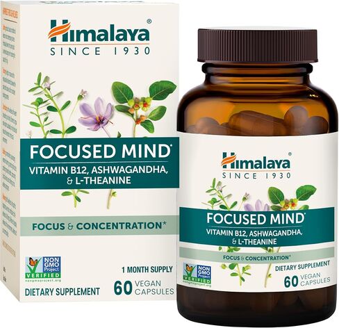 Himalaya Focused Mind with Ashwagandha, Bacopa & L-Theanine for Focus, Energy and Attention, 60 Capsules, 1 Month Supply, Vegan, Gluten Free in Saudi Arabia