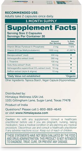 Himalaya Focused Mind with Ashwagandha, Bacopa & L-Theanine for Focus, Energy and Attention, 60 Capsules, 1 Month Supply, Vegan, Gluten Free in Saudi Arabia