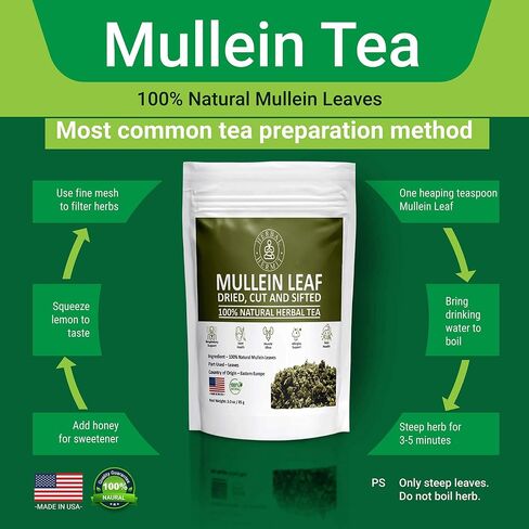 Herbal Hermit Mullein Leaf Tea (3 oz/85 grams) Herb for Respiratory Support, Mucous Membranes, Lung Cleanse Dried Leaves Blend, Cut and Sifted Made in USA in Saudi Arabia