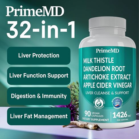 32-in-1 Liver Supplement with Milk Thistle and Dandelion Root - Liver Detox and Cleanse with Artichoke Extract and Beetroot Powder for Liver Support - Active Liver Health Formula with 1426 mg (90ct) in Saudi Arabia