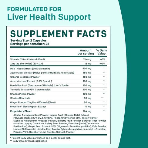 32-in-1 Liver Supplement with Milk Thistle and Dandelion Root - Liver Detox and Cleanse with Artichoke Extract and Beetroot Powder for Liver Support - Active Liver Health Formula with 1426 mg (90ct) in Saudi Arabia