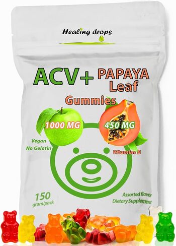 قطرات الشفاء علكة ACV وخلاصة أوراق البابايا - مكمل خل التفاح القوي الممتاز - مملوء باليود وفيتامينات B6 B12 - الصفائح الدموية والبشرة والقلب (2، عادي) in Saudi Arabia