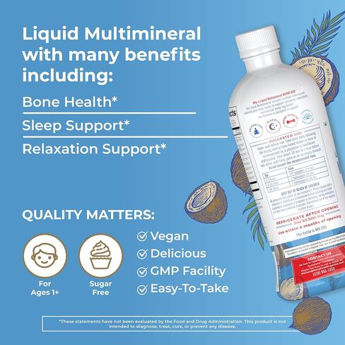 Nighttime Liquid Multimineral Sleep Supplement | Sugar Free | Calm Magnesium Citrate Sleep | NO Melatonin | Calcium Magnesium Zinc | Available in 4 Flavors | Vegan | Gluten Free | 15 Servings in Saudi Arabia