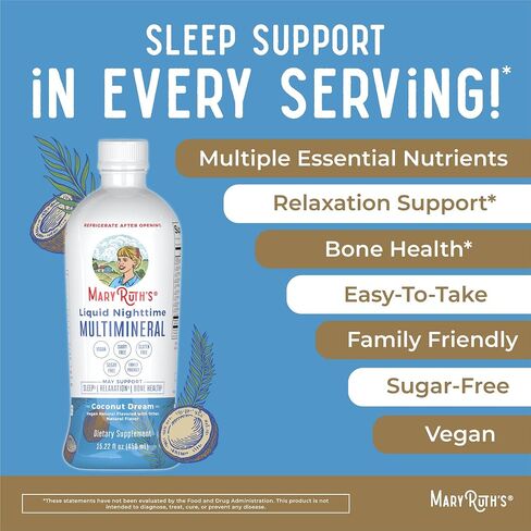 Nighttime Liquid Multimineral Sleep Supplement | Sugar Free | Calm Magnesium Citrate Sleep | NO Melatonin | Calcium Magnesium Zinc | Available in 4 Flavors | Vegan | Gluten Free | 15 Servings in Saudi Arabia