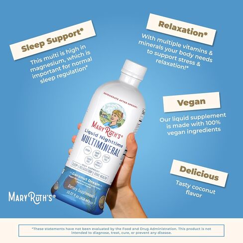 Nighttime Liquid Multimineral Sleep Supplement | Sugar Free | Calm Magnesium Citrate Sleep | NO Melatonin | Calcium Magnesium Zinc | Available in 4 Flavors | Vegan | Gluten Free | 15 Servings in Saudi Arabia