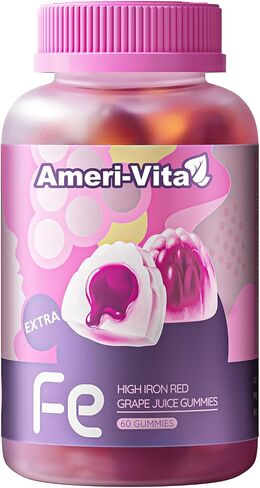 Iron Gummies with Heme Iron | Enriched with Salmon Hydrolyzed Peptides & Multi-Fruit & Veggie Powder | Vitamins C, B6, B12, Folic Acid | Sugar-Free, Grape Flavor, 60 Count in Saudi Arabia
