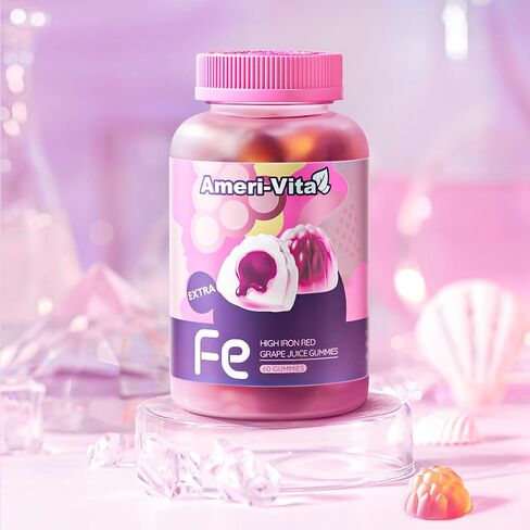 Iron Gummies with Heme Iron | Enriched with Salmon Hydrolyzed Peptides & Multi-Fruit & Veggie Powder | Vitamins C, B6, B12, Folic Acid | Sugar-Free, Grape Flavor, 60 Count in Saudi Arabia