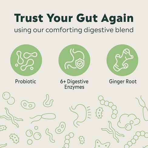 مكمل غاز الجذع والجذور | يخفف الغازات العرضية | مصنوع من البروبيوتيك والإنزيمات الهاضمة والزنجبيل | نباتي وخالي من الغلوتين، 30 كبسولة in Kuwait