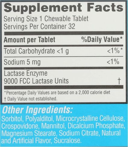 Rite Aid Fast Acting Dairy Relief Chewable Tablets, Vanilla Flavor - 32 Ct. | Lactase Enzyme Supplement | Gas & Bloating Relief | Lactose Intolerance Pills | Dairy Relief Pills | Enzymes for Digestion in Kuwait
