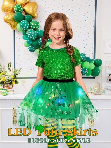 ريتان تضيء البرسيم تول توتو التنانير عيد القديس باتريك LED تنورة الطبقات شامروك توتو زي للفتيات والأطفال in Kuwait