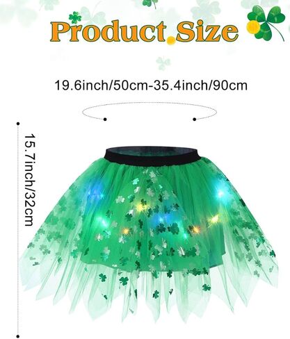 ريتان تضيء البرسيم تول توتو التنانير عيد القديس باتريك LED تنورة الطبقات شامروك توتو زي للفتيات والأطفال in Kuwait