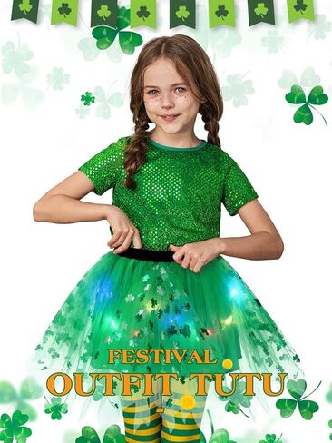 ريتان تضيء البرسيم تول توتو التنانير عيد القديس باتريك LED تنورة الطبقات شامروك توتو زي للفتيات والأطفال in Kuwait