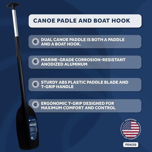 Five Oceans Canoe Paddle, Canoe Paddles, Ergonomic Black Blade, 4-Feet Long, Anodized Aluminum Shaft, Reinforced ABS Plastic Blade, Lightweight - FO4132 in Kuwait
