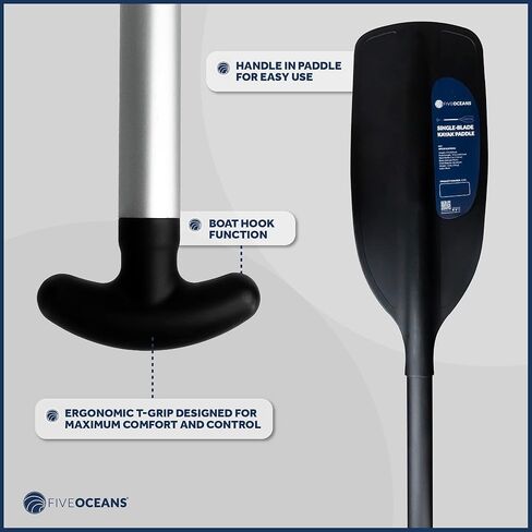 Five Oceans Canoe Paddle, Canoe Paddles, Ergonomic Black Blade, 4-Feet Long, Anodized Aluminum Shaft, Reinforced ABS Plastic Blade, Lightweight - FO4132 in Kuwait