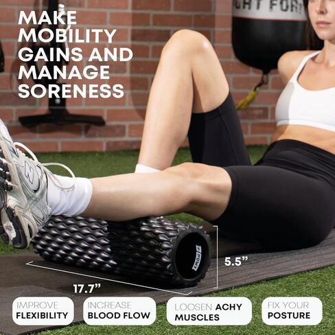 Textured Foam Rollers for Muscle Massage – HIGH-Density [Firm] Back Foam Roller for Back Pain Relief & Muscle Recovery in Legs & Arms – Hollow Foam Roller for Muscle Exercises by PowX, 5.5x17.7 in. in Kuwait