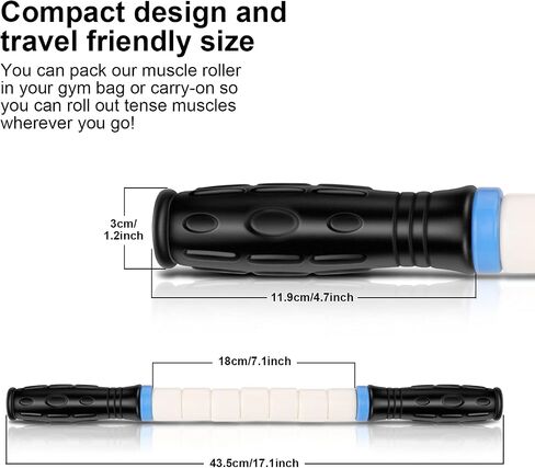 iGreely Premium Muscle Roller عصا التدليك القصوى 17 بوصة الموصى بها من قبل المعالجين الفيزيائيين تعزز الشفاء السريع وتخفيف التشنجات وألم العضلات الضيقة - أبيض in Kuwait