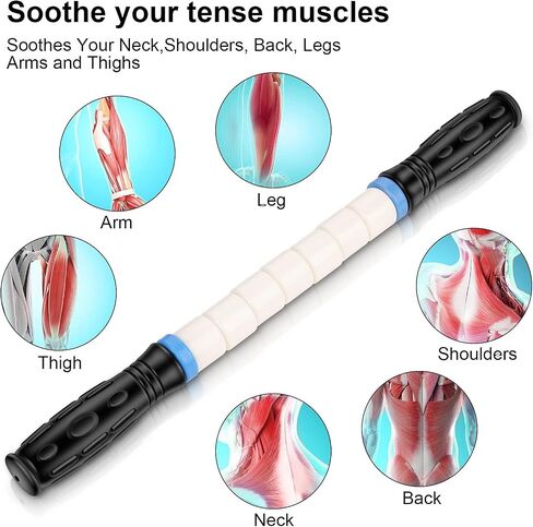 iGreely Premium Muscle Roller عصا التدليك القصوى 17 بوصة الموصى بها من قبل المعالجين الفيزيائيين تعزز الشفاء السريع وتخفيف التشنجات وألم العضلات الضيقة - أبيض in Kuwait