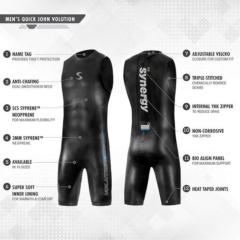بذلة Synergy Triathlon 3/2 مم - Volution بدون أكمام Quick John Smoothskin النيوبرين للسباحة في المياه المفتوحة الرجل الحديدي وUSAT معتمد in Kuwait