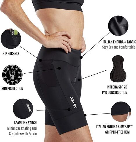 Zoot Women’s Core 8-Inch Tri Shorts, Quick Dry Performance Triathlon Short with Cycling Chamois Pad, Pockets & UPF 50+ Fabric in Kuwait