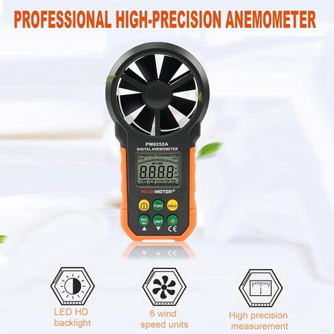 PEAKMETER PM6252A Digital Anemometer,Portable High Exactness Handheld Wind Speed Meter Gauge Air Volume Measuring Meter for Weather Data Collection and Windsurfing Kite Flying Sailing in Saudi Arabia