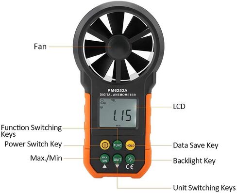PEAKMETER PM6252A Digital Anemometer,Portable High Exactness Handheld Wind Speed Meter Gauge Air Volume Measuring Meter for Weather Data Collection and Windsurfing Kite Flying Sailing in Saudi Arabia