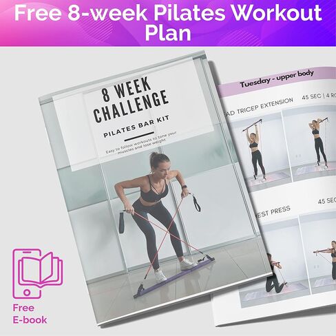 Portable Pilates Bar Kit with Resistance Bands (20, 30, 40, 50 LB) - Guided 8-Week Pilates Bar Kit Plan - Premium Quality Home Equipment 3-Section Pilates Bar with Resistance Bands Full-Body Toning in Saudi Arabia