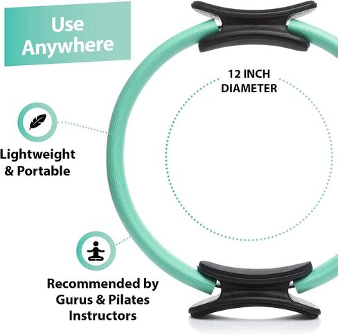 حلقة بيلاتيس من URBNFit - دائرة سحرية مقاس 12 بوصة مع قبضة مزدوجة، وسادات إسفنجية لتمرين الفخذ الداخلي، والتنغيم، واللياقة البدنية وتمارين قاع الحوض - حلقات اليوغا مع دليل تمرين إضافي in Kuwait