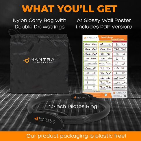 MANTRA SPORTS Pilates Ring Circle، حلقة اللياقة البدنية Magic Circle Pilates Ring 13 بوصة، معدات تمرين الفخذ الداخلي للنساء، معدات بيلاتيس رئيسية للفخذ للتدريبات المنزلية، مدرب عضلات قاع الحوض in Kuwait