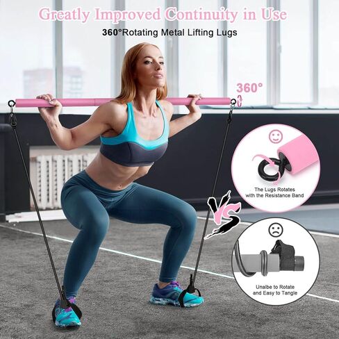 مجموعة بار البيلاتيس مع 4 أشرطة مقاومة، شريط بيلاتيس محمول للتمرين في صالة الألعاب الرياضية المنزلية، قضيب عصا بيلاتيس قابل للتعديل من 3 أقسام للنساء والرجال لتشكيل الجسم بالكامل in Kuwait