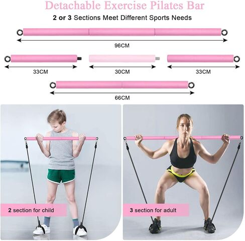مجموعة بار البيلاتيس مع 4 أشرطة مقاومة، شريط بيلاتيس محمول للتمرين في صالة الألعاب الرياضية المنزلية، قضيب عصا بيلاتيس قابل للتعديل من 3 أقسام للنساء والرجال لتشكيل الجسم بالكامل in Kuwait