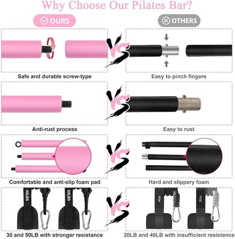 مجموعة بار البيلاتيس مع 4 أشرطة مقاومة، شريط بيلاتيس محمول للتمرين في صالة الألعاب الرياضية المنزلية، قضيب عصا بيلاتيس قابل للتعديل من 3 أقسام للنساء والرجال لتشكيل الجسم بالكامل in Kuwait
