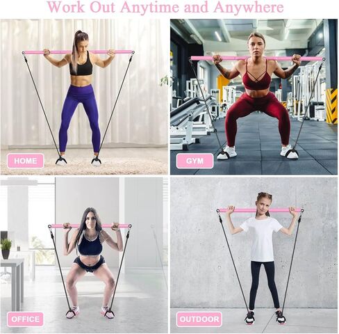 مجموعة بار البيلاتيس مع 4 أشرطة مقاومة، شريط بيلاتيس محمول للتمرين في صالة الألعاب الرياضية المنزلية، قضيب عصا بيلاتيس قابل للتعديل من 3 أقسام للنساء والرجال لتشكيل الجسم بالكامل in Kuwait