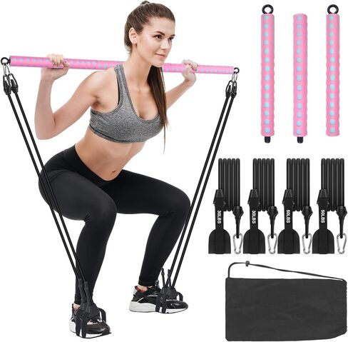 طقم بار بيلاتيس قابل للتعديل مع 4 أشرطة مقاومة، عصا بار بيلاتيس محمولة للتمرين المنزلي، بار بيلاتيس قابل للتعديل للياقة البدنية في صالة الألعاب الرياضية in Kuwait