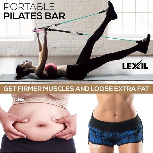 LEXIL Portable Pilates Bar Exercise Kit-Stackable 3 Pairs of Resistance Bands (15, 20, 30LB) - Home Gym Equipment for Men and Women, Workout Kit for Body Toning,with Fitness Video(Purple). in Saudi Arabia