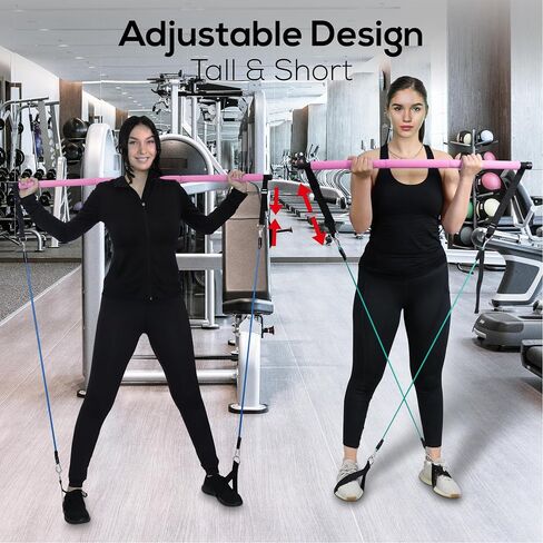 LEXIL Portable Pilates Bar Exercise Kit-Stackable 3 Pairs of Resistance Bands (15, 20, 30LB) - Home Gym Equipment for Men and Women, Workout Kit for Body Toning,with Fitness Video(Purple). in Saudi Arabia