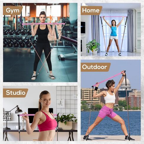LEXIL Portable Pilates Bar Exercise Kit-Stackable 3 Pairs of Resistance Bands (15, 20, 30LB) - Home Gym Equipment for Men and Women, Workout Kit for Body Toning,with Fitness Video(Purple). in Saudi Arabia